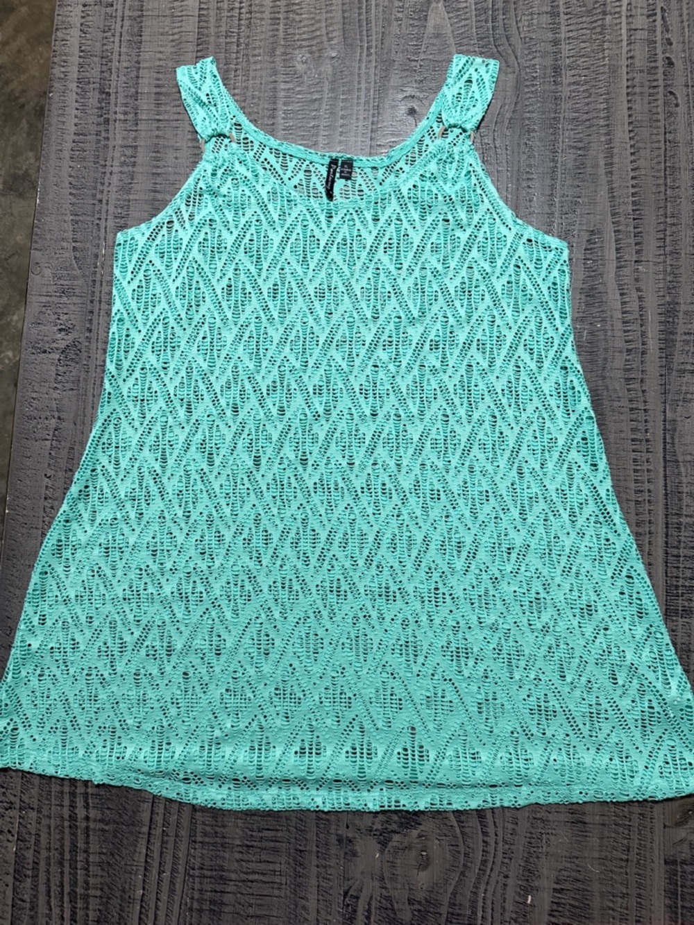 Crochet Scoop-Neck Swimsuit Cover Up Tank Top in Mint Teal Green